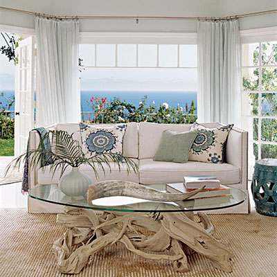 { Coastal Living room with sisal rug }